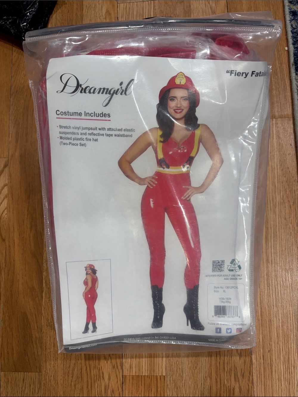 Dreamgirl Red Vinyl Firefighter-Inspired Jumpsuit with Yellow Accents